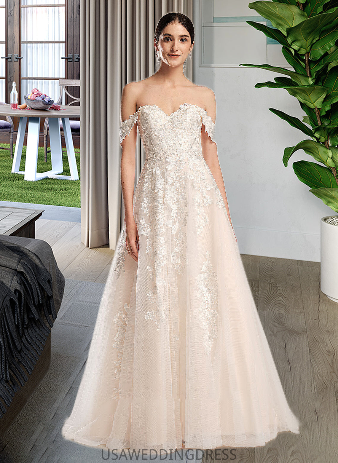 Emilia Ball-Gown/Princess Off-the-Shoulder Chapel Train Wedding Dress DSP0013742