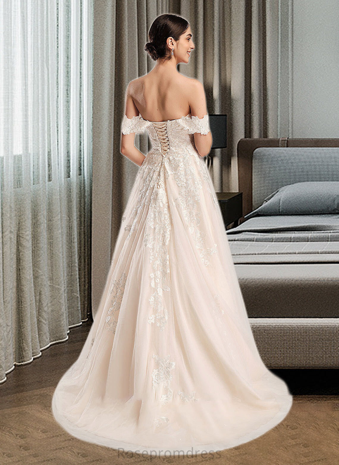 Lorena Ball-Gown/Princess Off-the-Shoulder Chapel Train Wedding Dress SRSP0013742