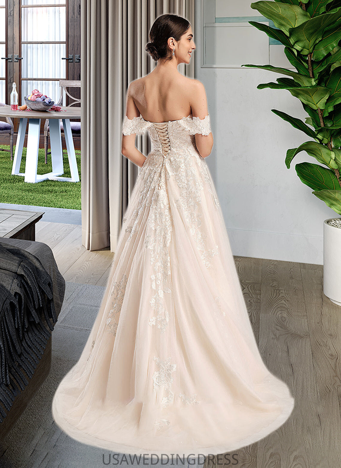 Emilia Ball-Gown/Princess Off-the-Shoulder Chapel Train Wedding Dress DSP0013742