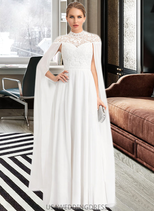 Camryn A-Line High Neck Floor-Length Chiffon Wedding Dress DSP0013748