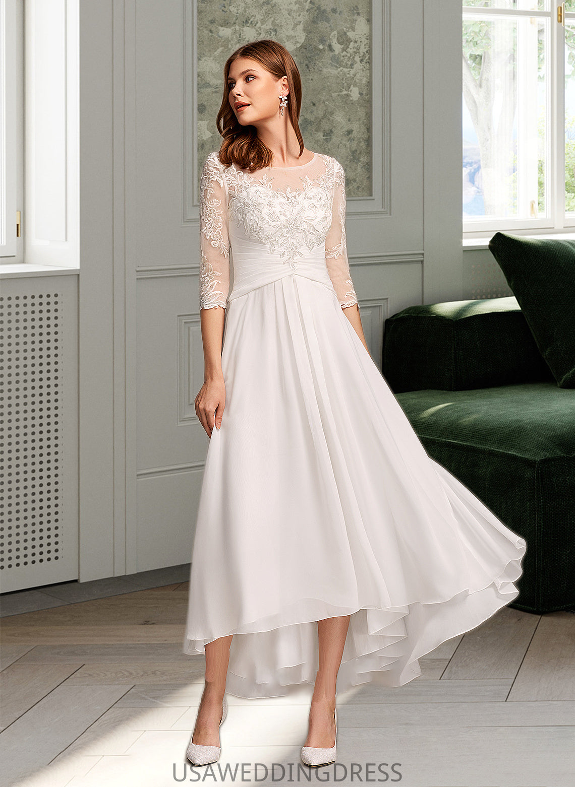 Daniella A-Line Illusion Asymmetrical Wedding Dress With Lace DSP0013749