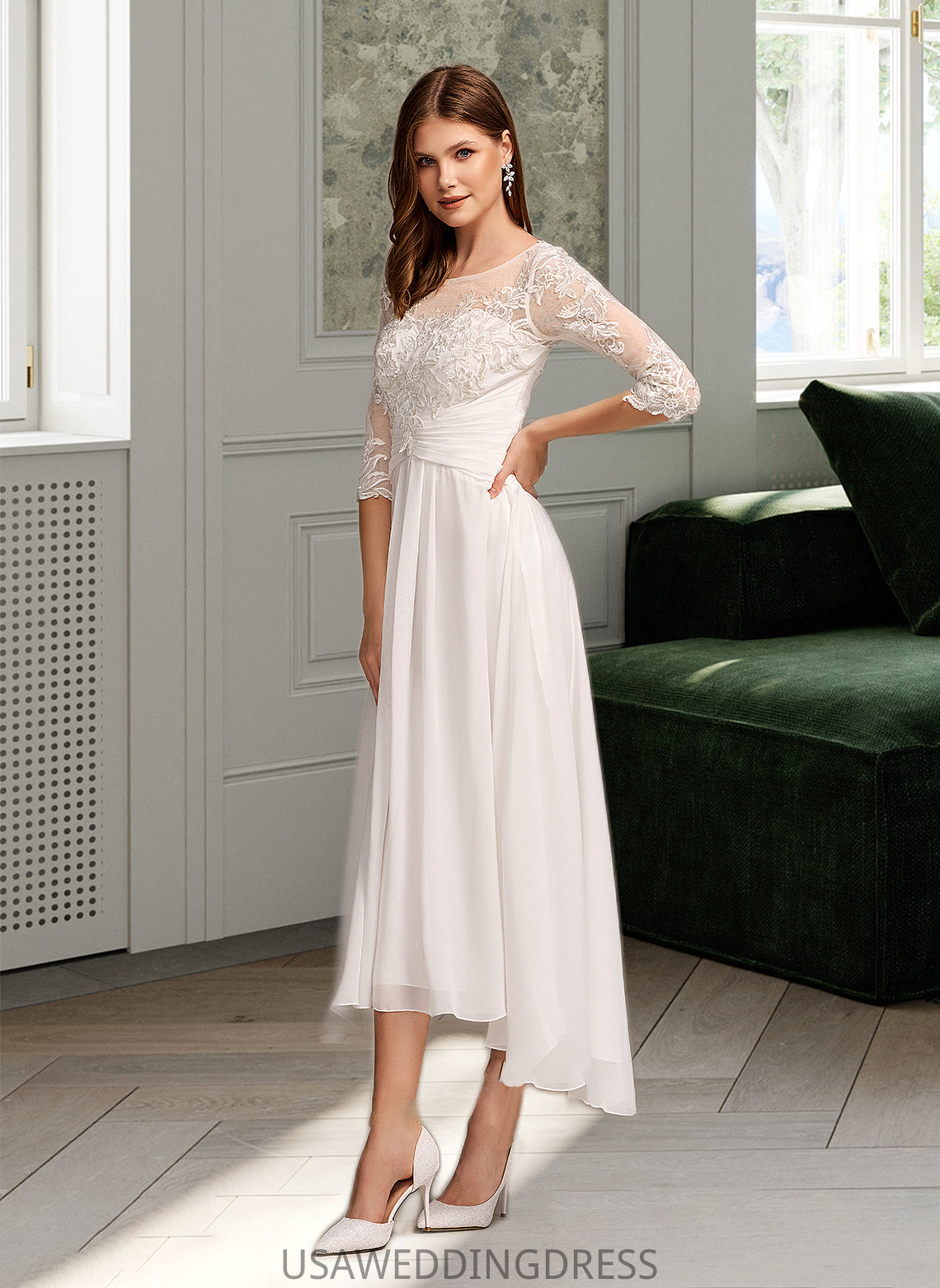 Daniella A-Line Illusion Asymmetrical Wedding Dress With Lace DSP0013749