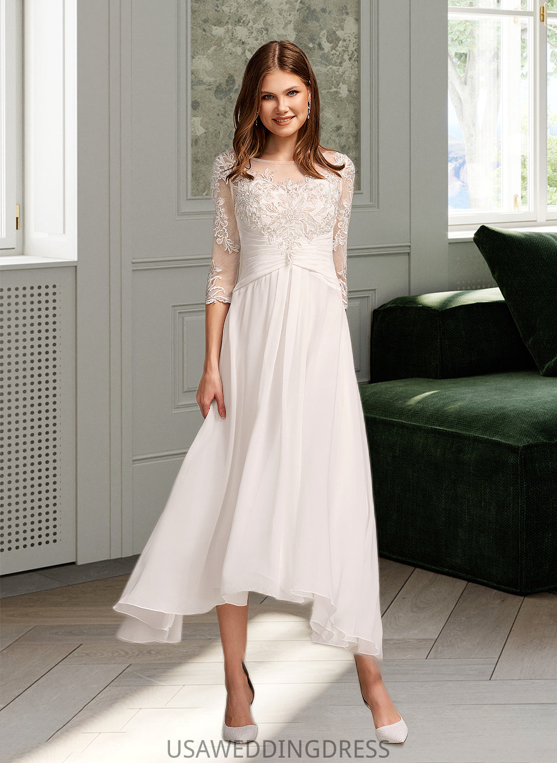 Daniella A-Line Illusion Asymmetrical Wedding Dress With Lace DSP0013749