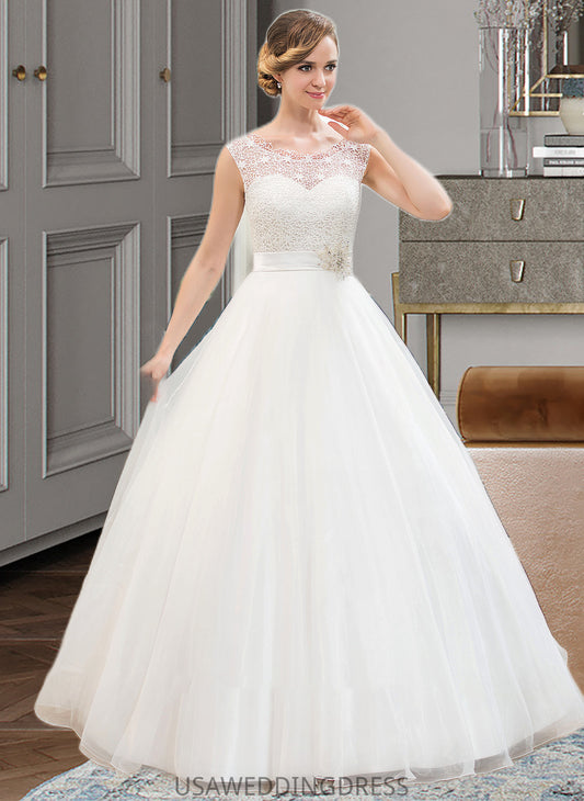 Michaelia Ball-Gown/Princess Scoop Neck Sweep Train Organza Lace Wedding Dress With Beading Sequins DSP0013751