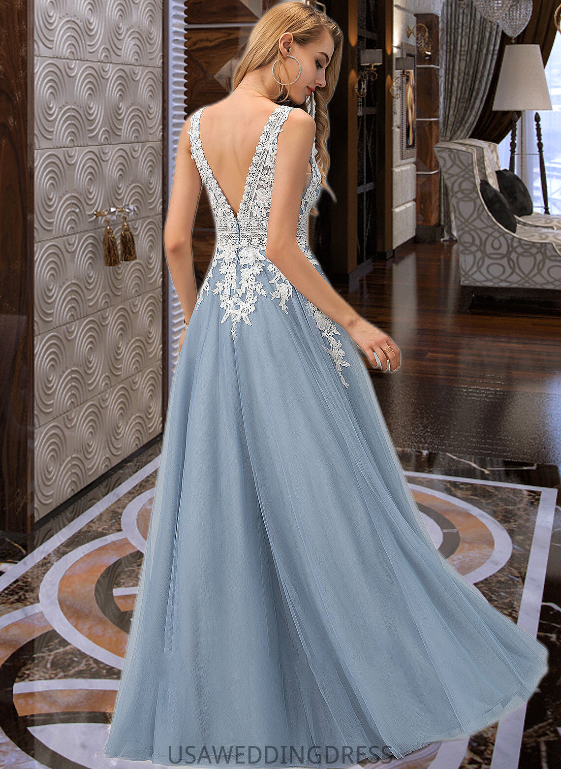 Ingrid Ball-Gown/Princess V-neck Floor-Length Tulle Wedding Dress With Lace DSP0013763