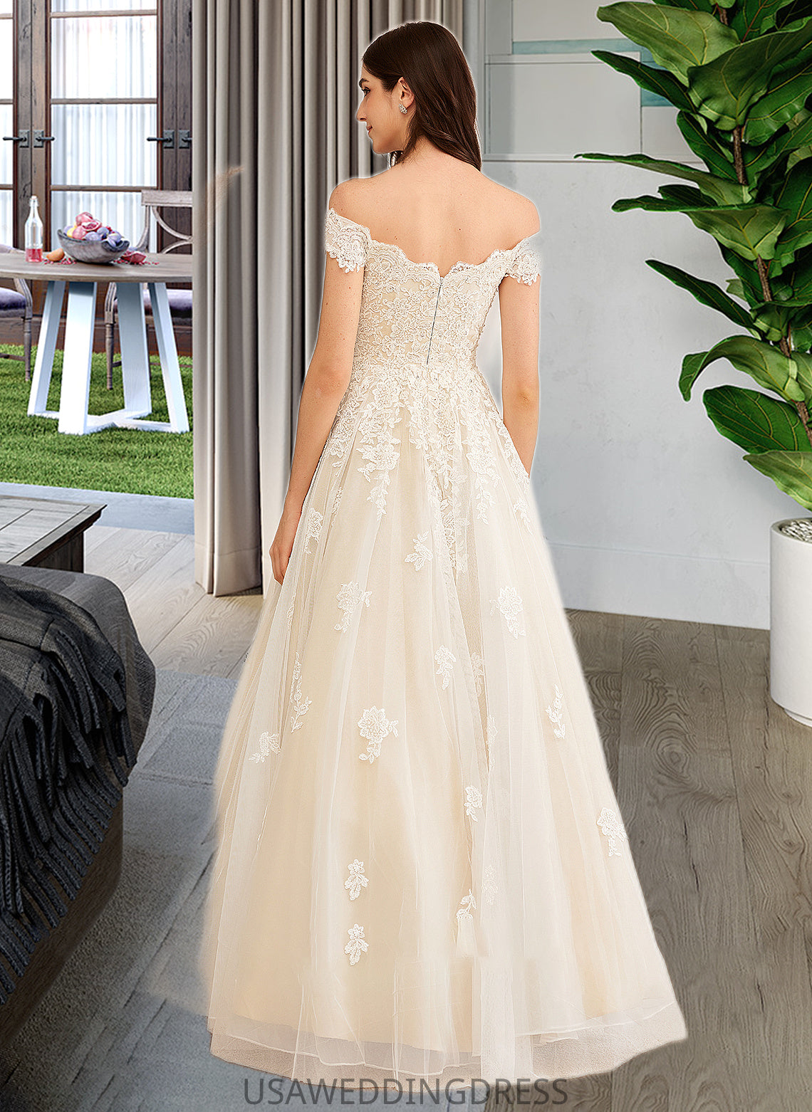 Brooke Ball-Gown/Princess Off-the-Shoulder Floor-Length Wedding Dress With Beading Sequins DSP0013765