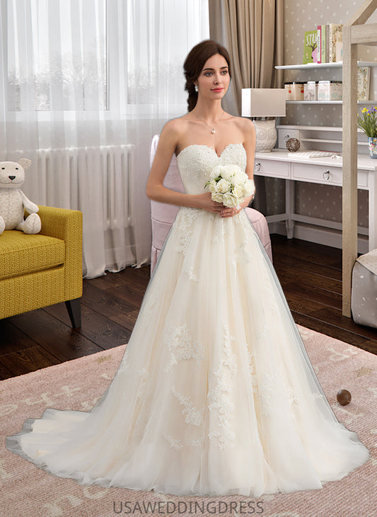 Kyleigh Ball-Gown/Princess Sweetheart Court Train Tulle Wedding Dress With Ruffle Beading DSP0013766