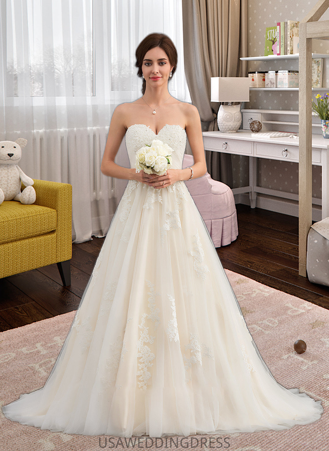 Kyleigh Ball-Gown/Princess Sweetheart Court Train Tulle Wedding Dress With Ruffle Beading DSP0013766