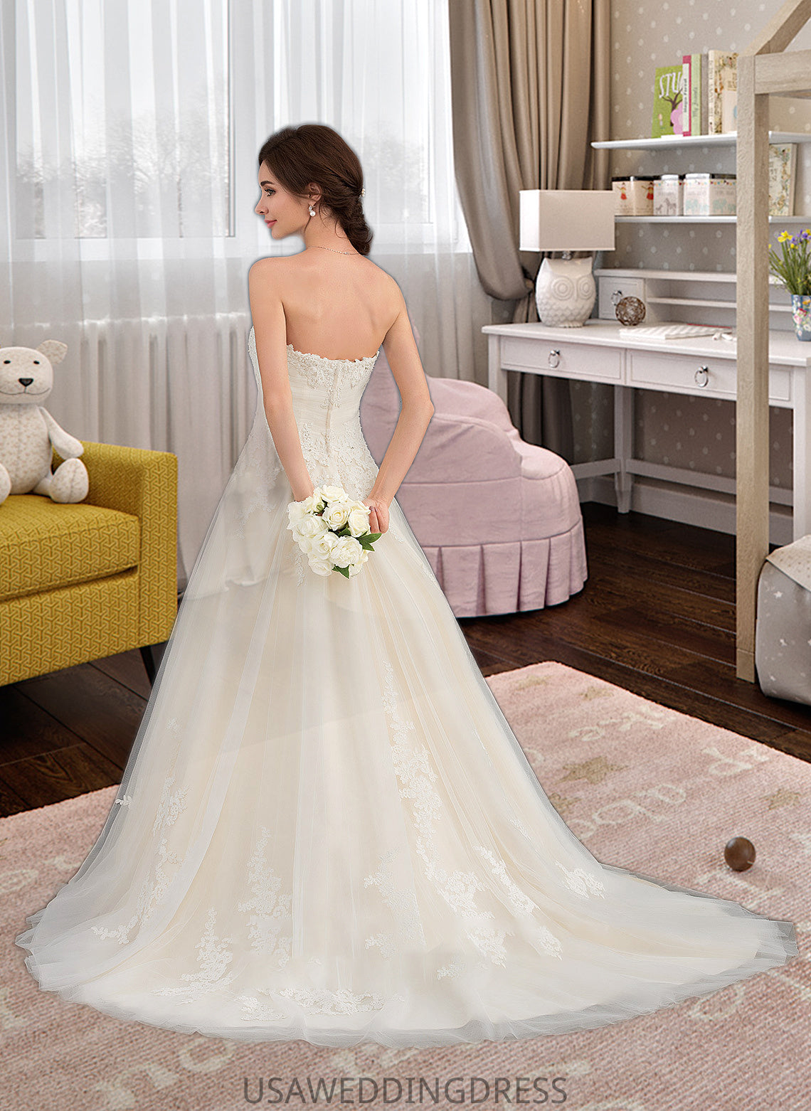 Kyleigh Ball-Gown/Princess Sweetheart Court Train Tulle Wedding Dress With Ruffle Beading DSP0013766