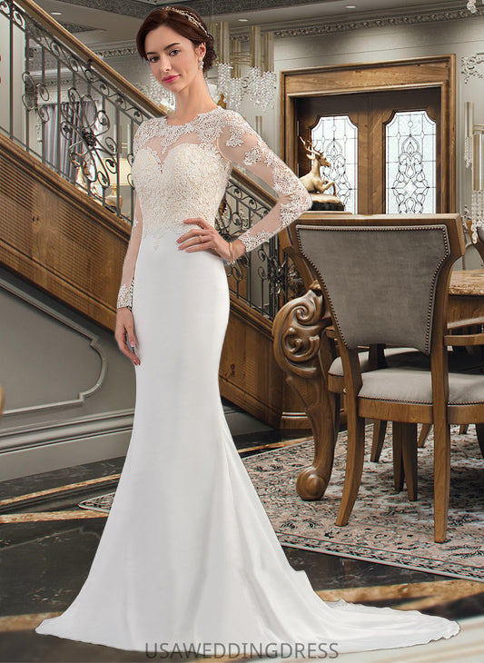 Michelle Trumpet/Mermaid Illusion Sweep Train Stretch Crepe Wedding Dress DSP0013767