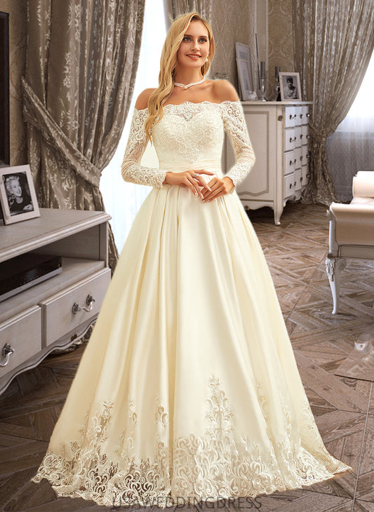 Lindsay Ball-Gown/Princess Sweep Train Satin Wedding Dress With Beading Sequins DSP0013768