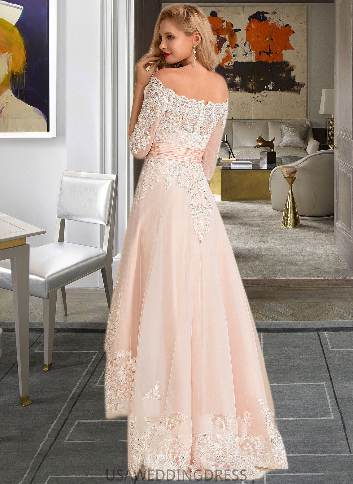 Avery A-Line Asymmetrical Satin Tulle Lace Wedding Dress With Sequins DSP0013769