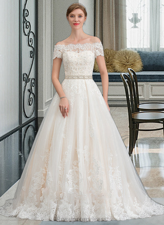 Azaria Ball-Gown/Princess Court Train Tulle Wedding Dress With Beading Sequins SRSP0013770