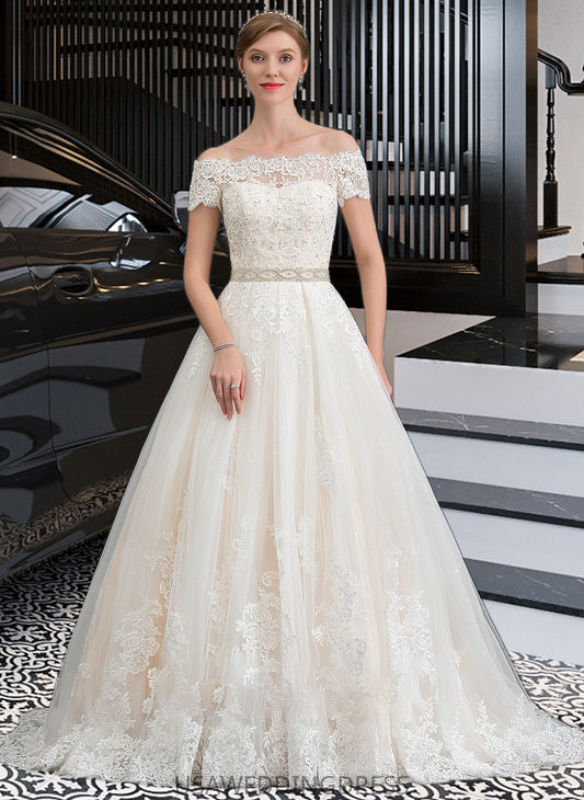 Ansley Ball-Gown/Princess Court Train Tulle Wedding Dress With Beading Sequins DSP0013770