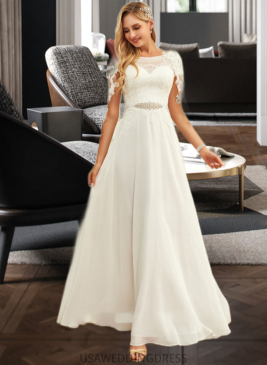 Tori A-Line Scoop Neck Floor-Length Chiffon Lace Wedding Dress With Sequins DSP0013775