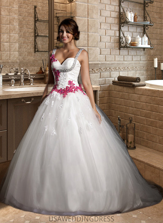 Alani Ball-Gown/Princess Sweetheart Chapel Train Tulle Wedding Dress With Ruffle Appliques Lace Bow(s) DSP0013780