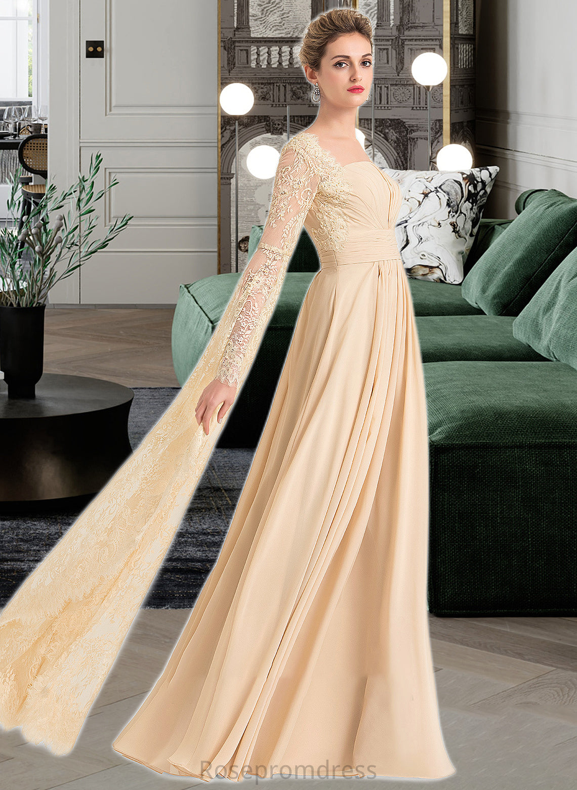 Katie A-Line Square Neckline Floor-Length Chiffon Wedding Dress With Ruffle Beading SRSP0013783