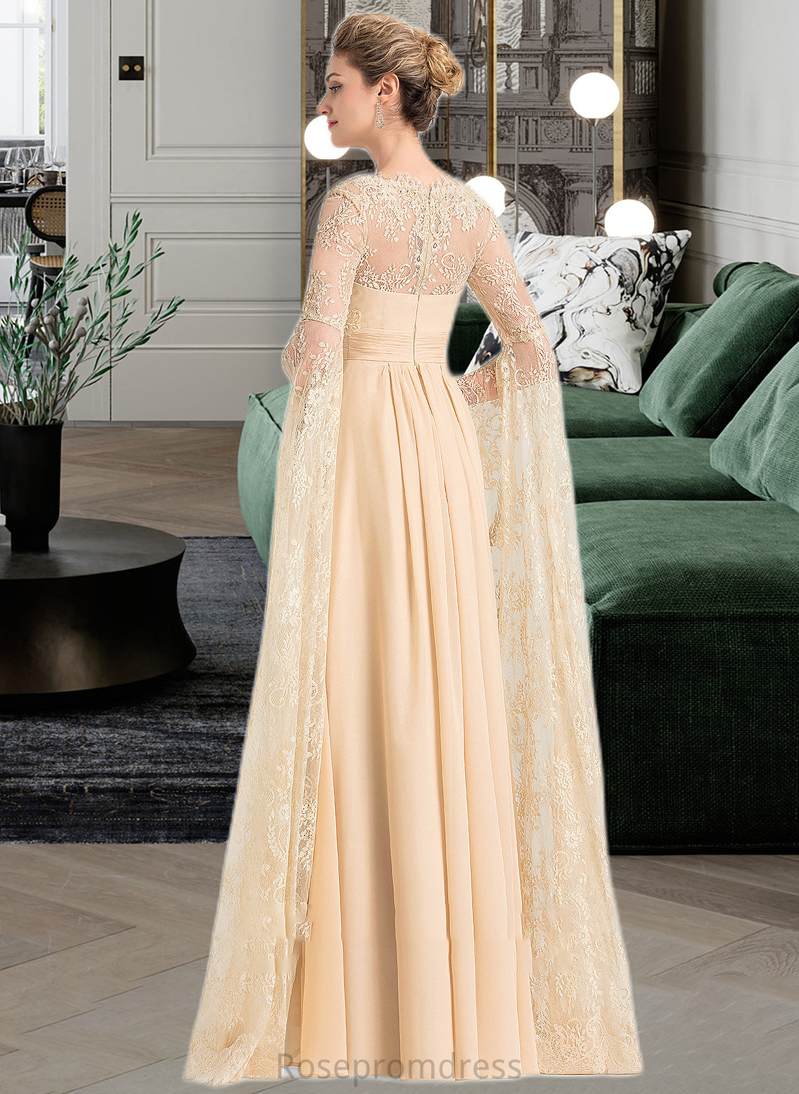 Katie A-Line Square Neckline Floor-Length Chiffon Wedding Dress With Ruffle Beading SRSP0013783