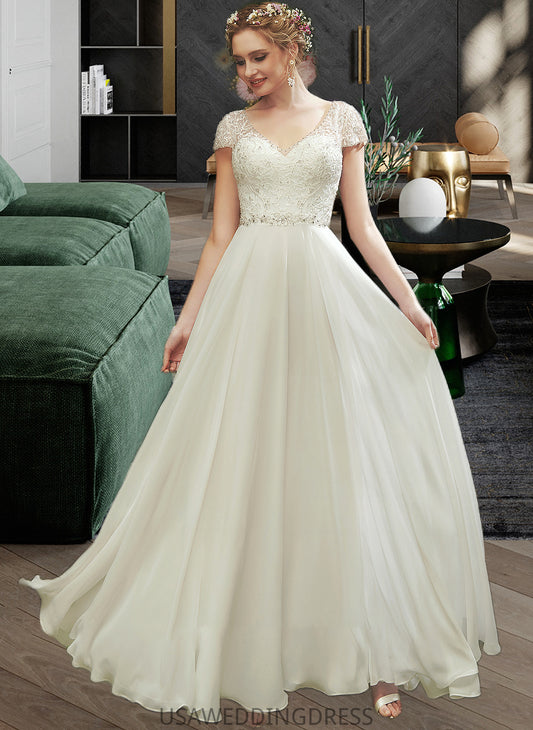 Caitlyn A-Line V-neck Floor-Length Wedding Dress With Lace Beading Sequins DSP0013784