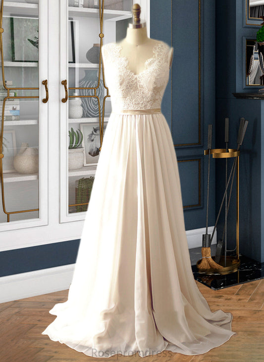 Lilyana A-Line V-neck Court Train Chiffon Wedding Dress SRSP0013785