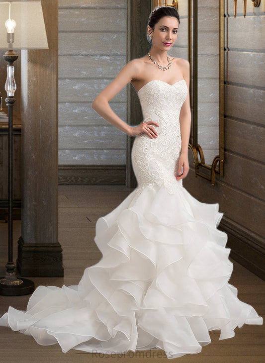 Vanessa Trumpet/Mermaid Sweetheart Sweep Train Organza Lace Wedding Dress SRSP0013786