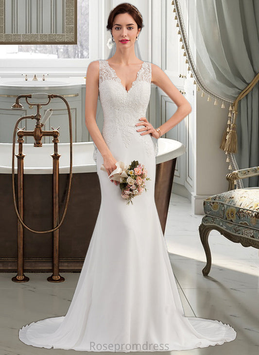 Millicent Trumpet/Mermaid V-neck Court Train Chiffon Wedding Dress SRSP0013788