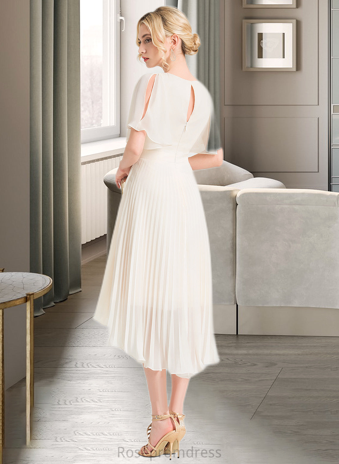 Joselyn A-Line Scoop Neck Asymmetrical Chiffon Wedding Dress With Pleated SRSP0013790