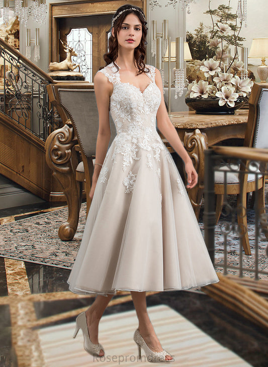 Vivienne Ball-Gown/Princess Sweetheart Tea-Length Tulle Wedding Dress With Sequins SRSP0013791