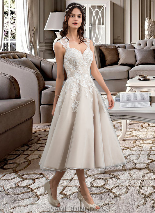 Haylie Ball-Gown/Princess Sweetheart Tea-Length Tulle Wedding Dress With Sequins DSP0013791