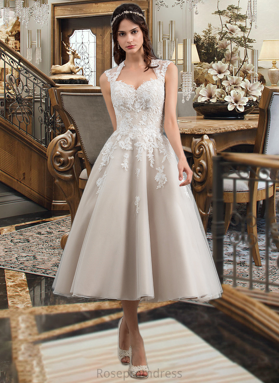 Vivienne Ball-Gown/Princess Sweetheart Tea-Length Tulle Wedding Dress With Sequins SRSP0013791