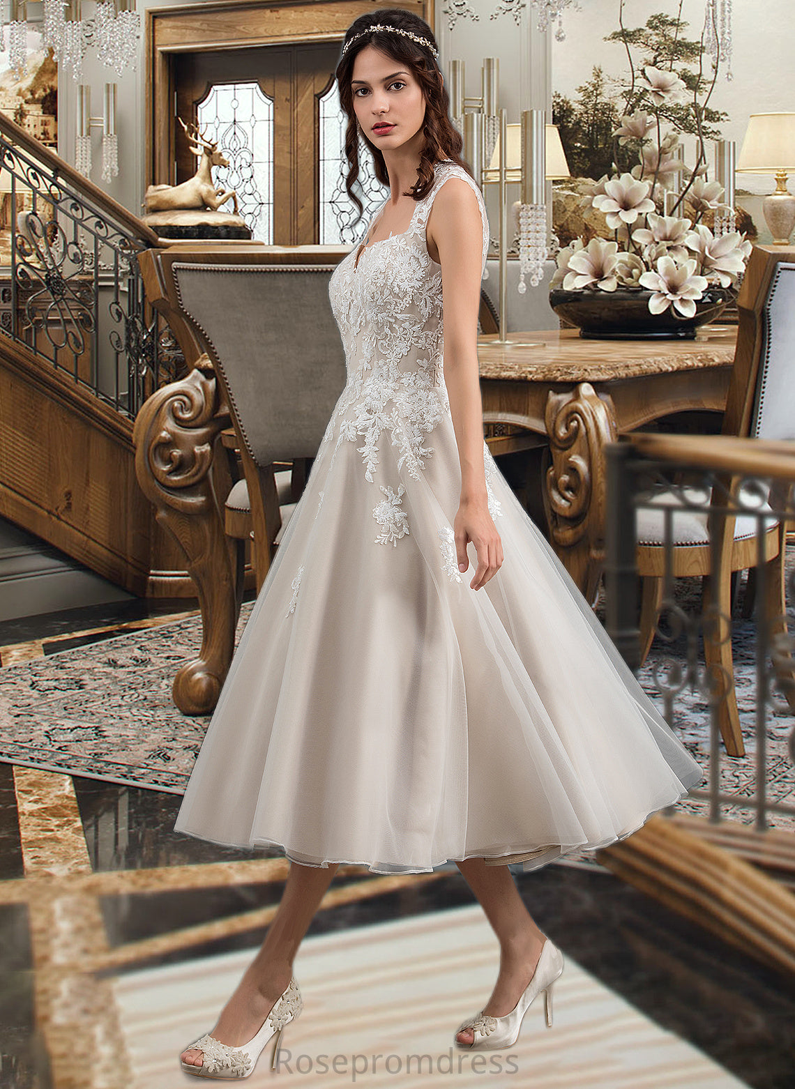 Vivienne Ball-Gown/Princess Sweetheart Tea-Length Tulle Wedding Dress With Sequins SRSP0013791