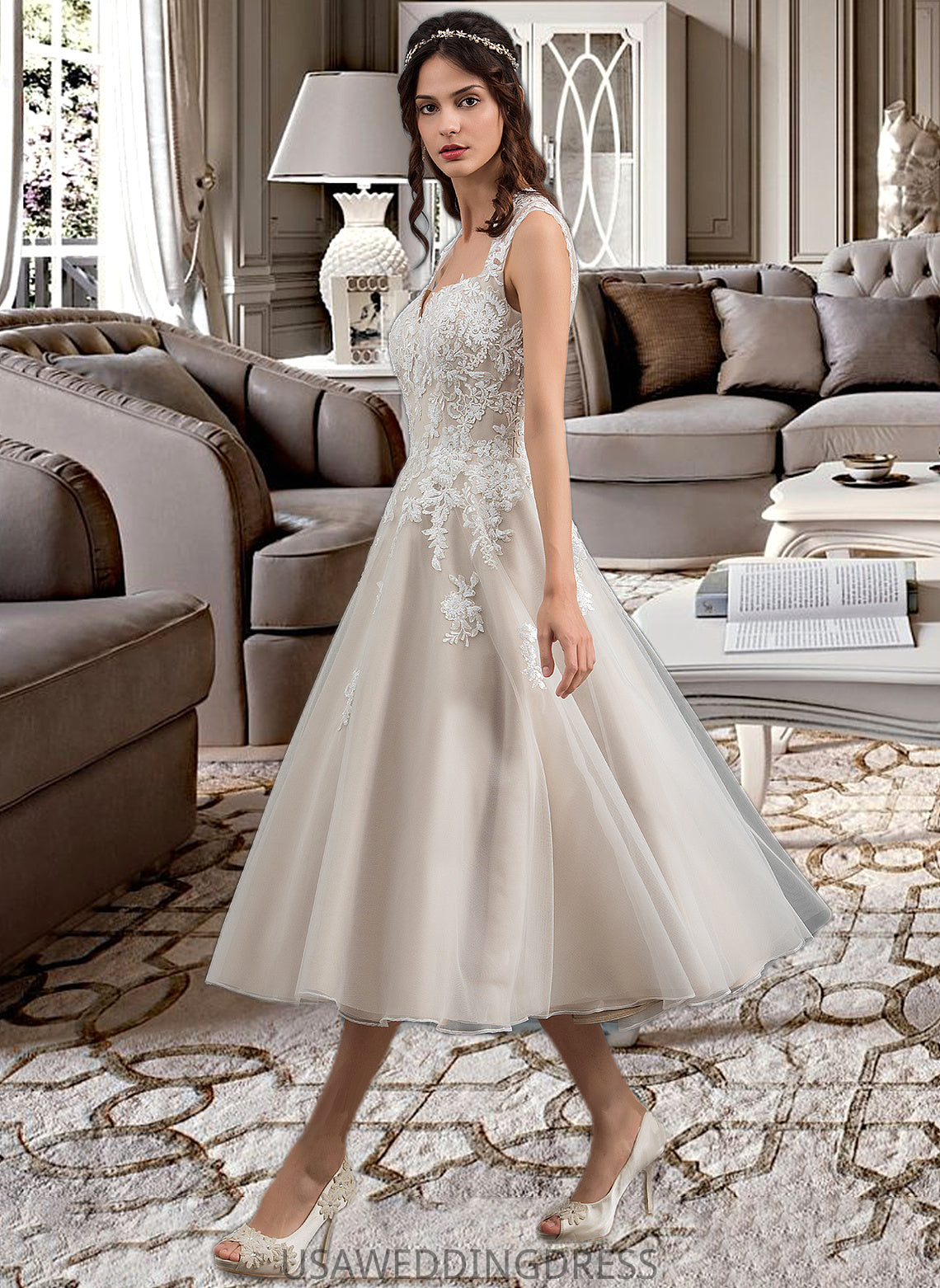 Haylie Ball-Gown/Princess Sweetheart Tea-Length Tulle Wedding Dress With Sequins DSP0013791