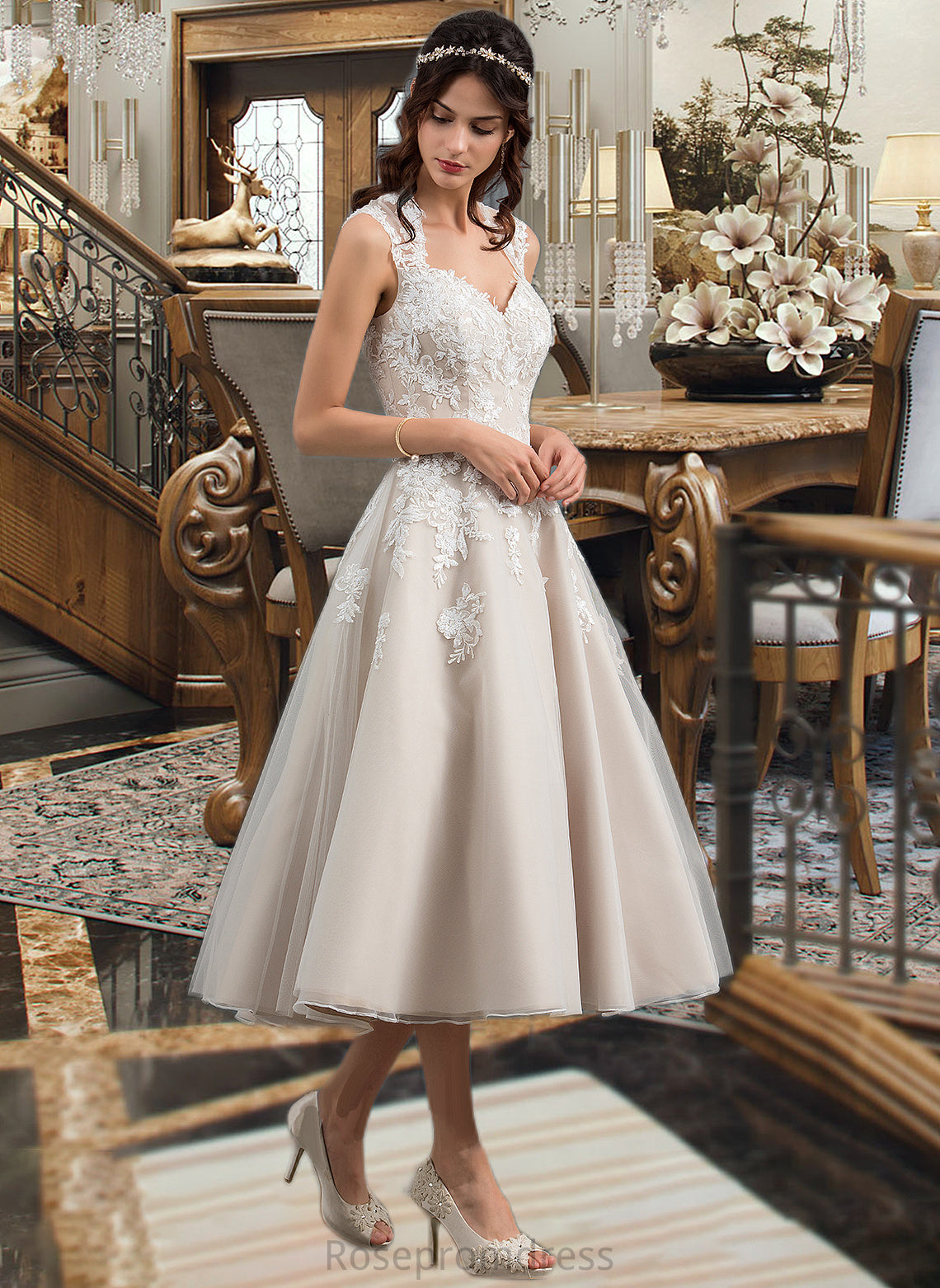 Vivienne Ball-Gown/Princess Sweetheart Tea-Length Tulle Wedding Dress With Sequins SRSP0013791