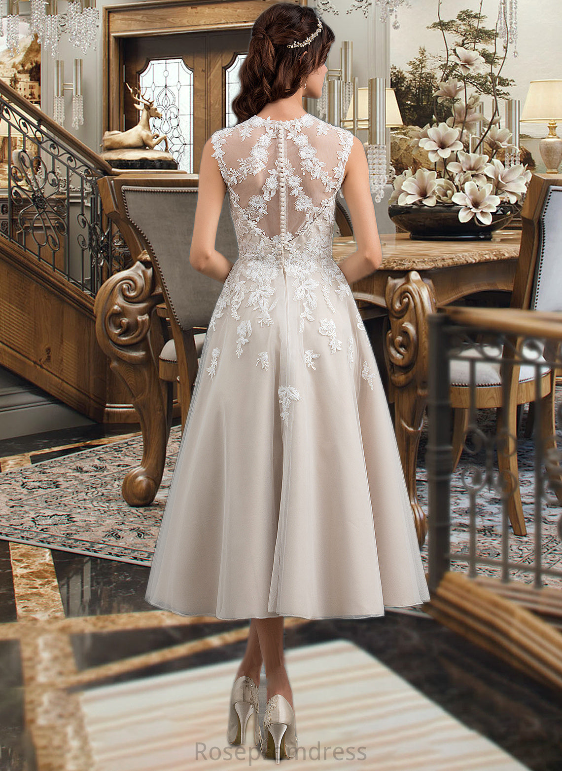 Vivienne Ball-Gown/Princess Sweetheart Tea-Length Tulle Wedding Dress With Sequins SRSP0013791