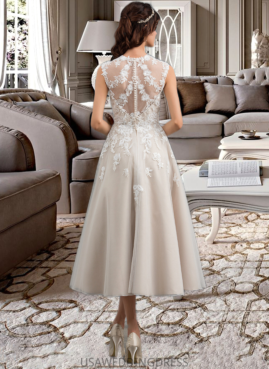 Haylie Ball-Gown/Princess Sweetheart Tea-Length Tulle Wedding Dress With Sequins DSP0013791