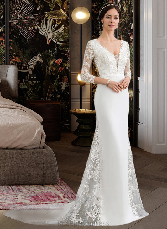 India Trumpet/Mermaid V-neck Chapel Train Chiffon Wedding Dress With Beading Sequins SRSP0013795