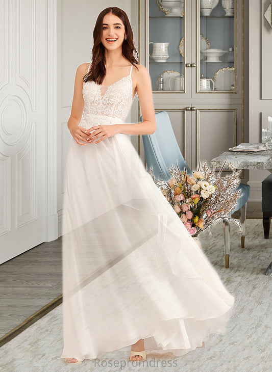 Macie A-Line V-neck Floor-Length Wedding Dress With Sequins SRSP0013797