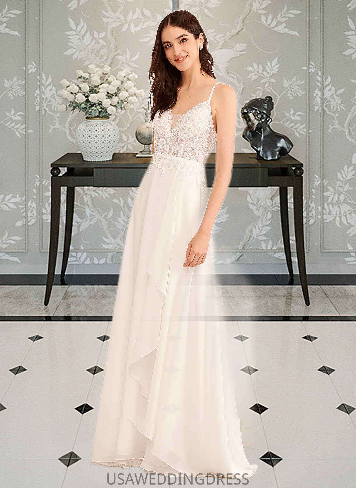 Jasmine A-Line V-neck Floor-Length Wedding Dress With Sequins DSP0013797