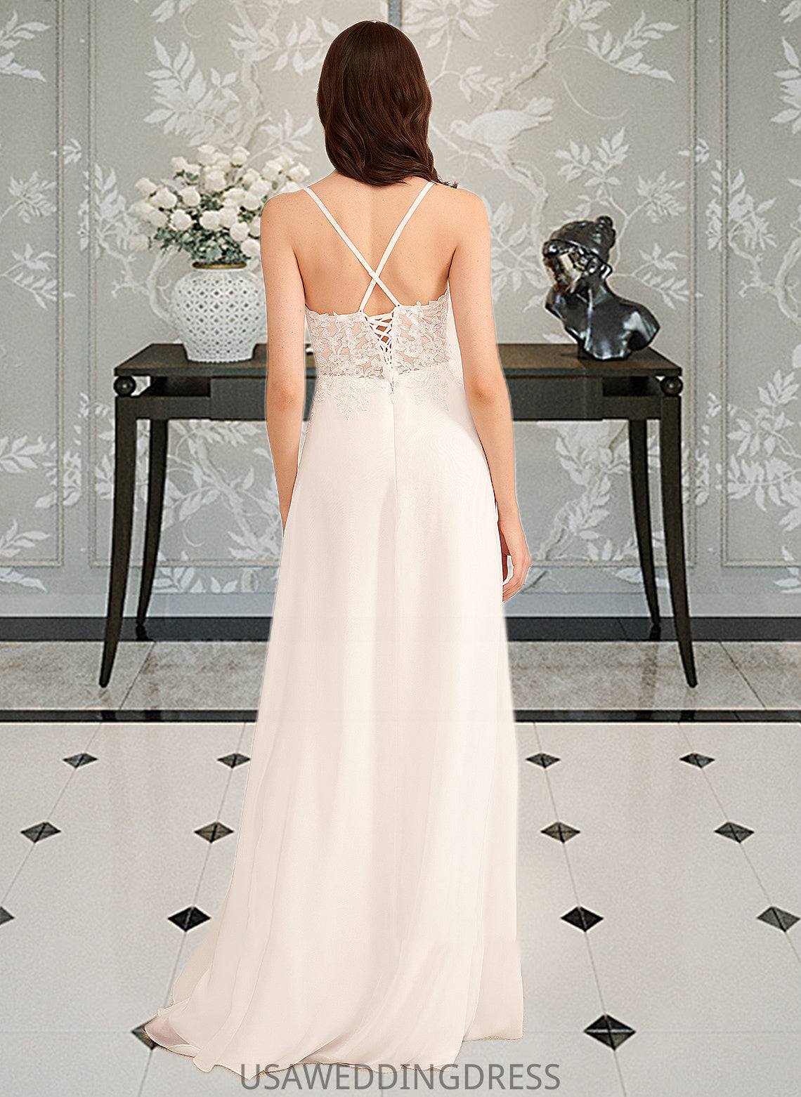 Jasmine A-Line V-neck Floor-Length Wedding Dress With Sequins DSP0013797