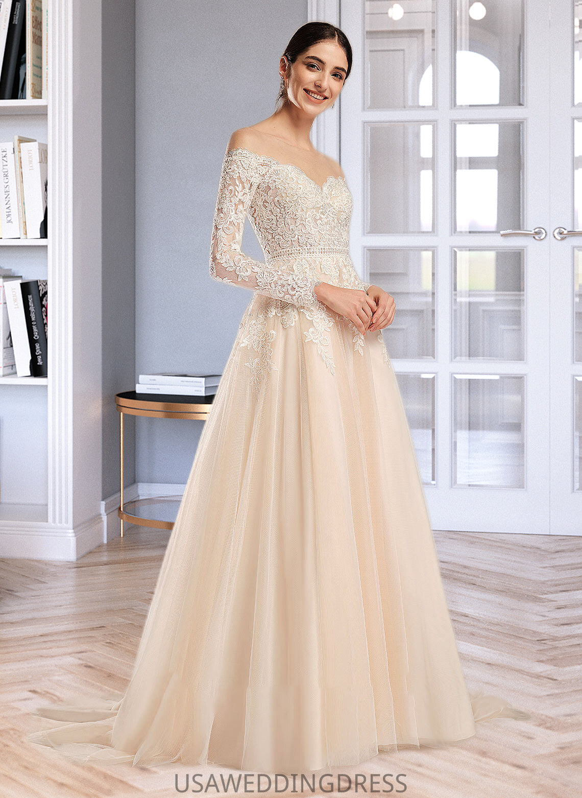 Gemma Ball-Gown/Princess Illusion Chapel Train Wedding Dress With Sequins DSP0013798