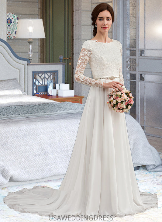 Hayden A-Line Scoop Neck Court Train Chiffon Wedding Dress With Beading DSP0013800