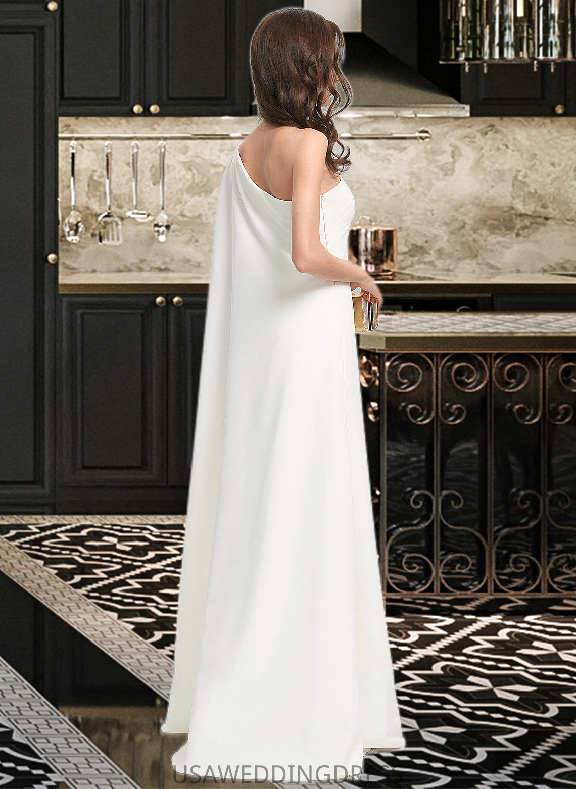 Jaylen Sheath/Column One-Shoulder Floor-Length Stretch Crepe Wedding Dress DSP0013801