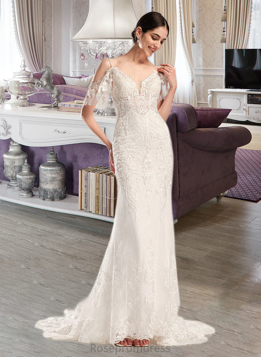 Areli Trumpet/Mermaid V-neck Chapel Train Wedding Dress With Beading Sequins SRSP0013802