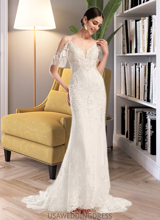 Sophie Trumpet/Mermaid V-neck Chapel Train Wedding Dress With Beading Sequins DSP0013802