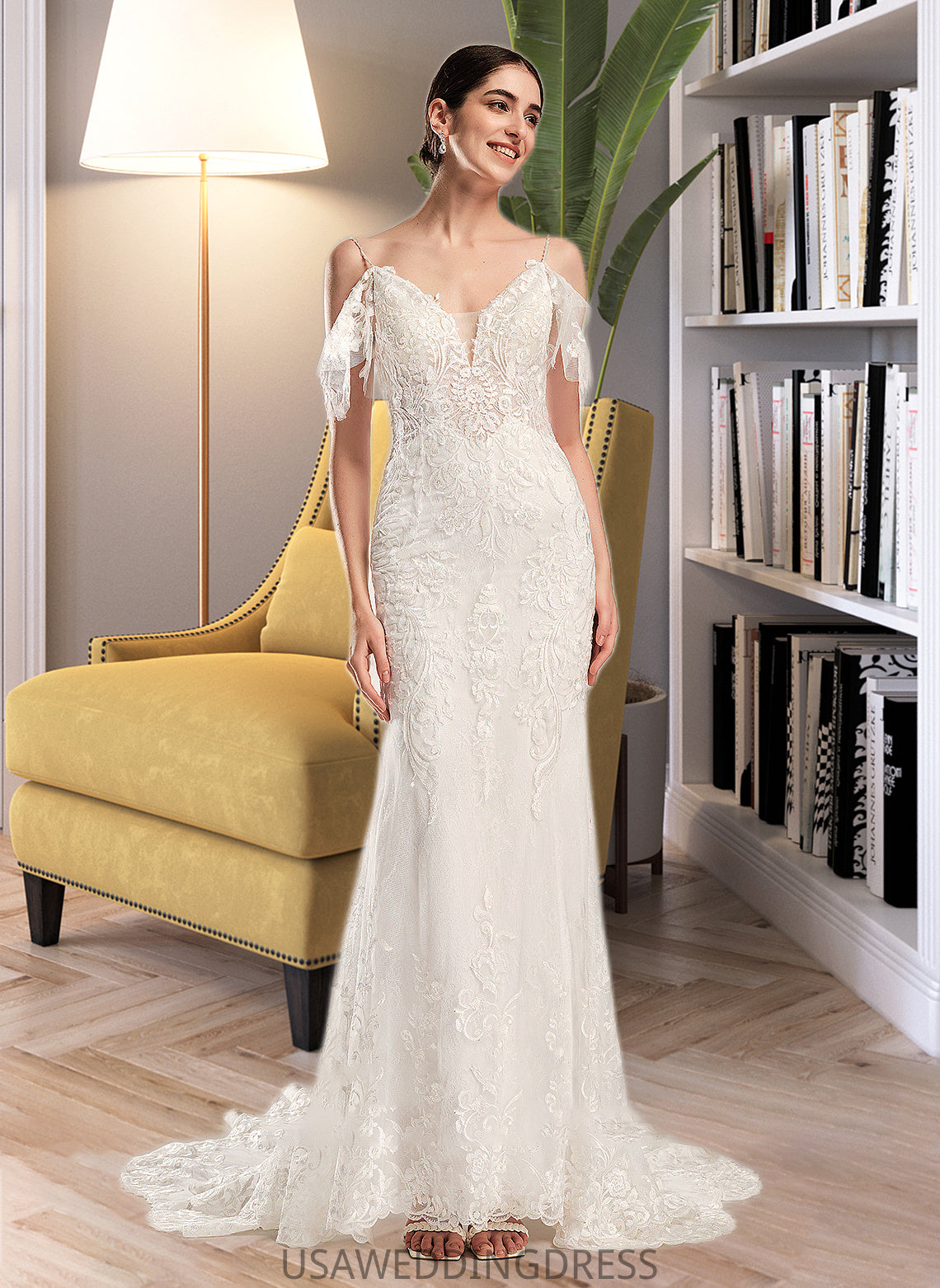 Sophie Trumpet/Mermaid V-neck Chapel Train Wedding Dress With Beading Sequins DSP0013802