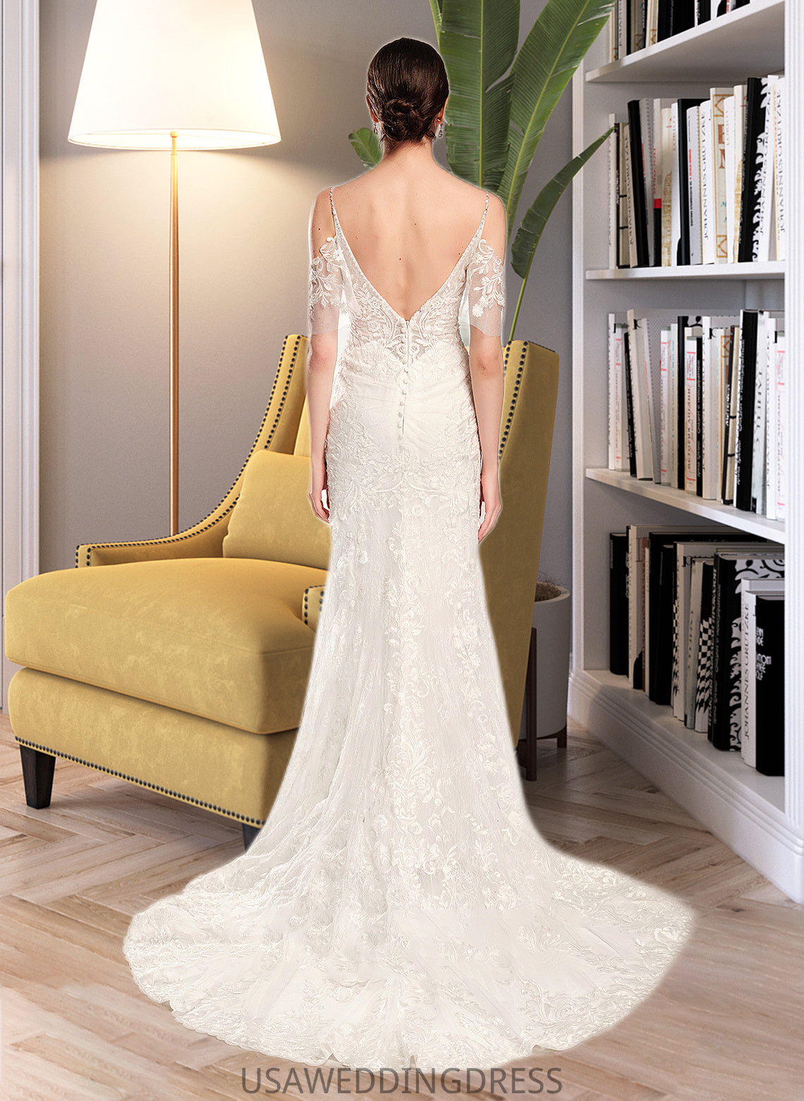 Sophie Trumpet/Mermaid V-neck Chapel Train Wedding Dress With Beading Sequins DSP0013802