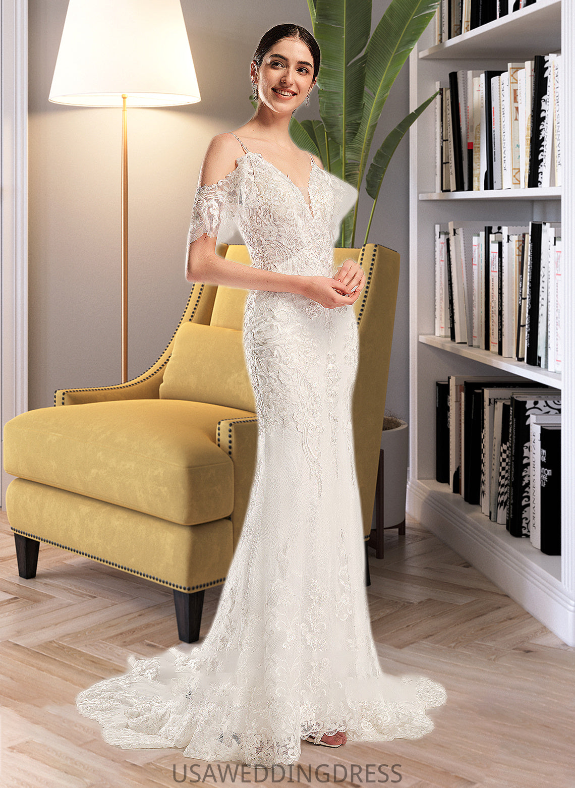 Sophie Trumpet/Mermaid V-neck Chapel Train Wedding Dress With Beading Sequins DSP0013802