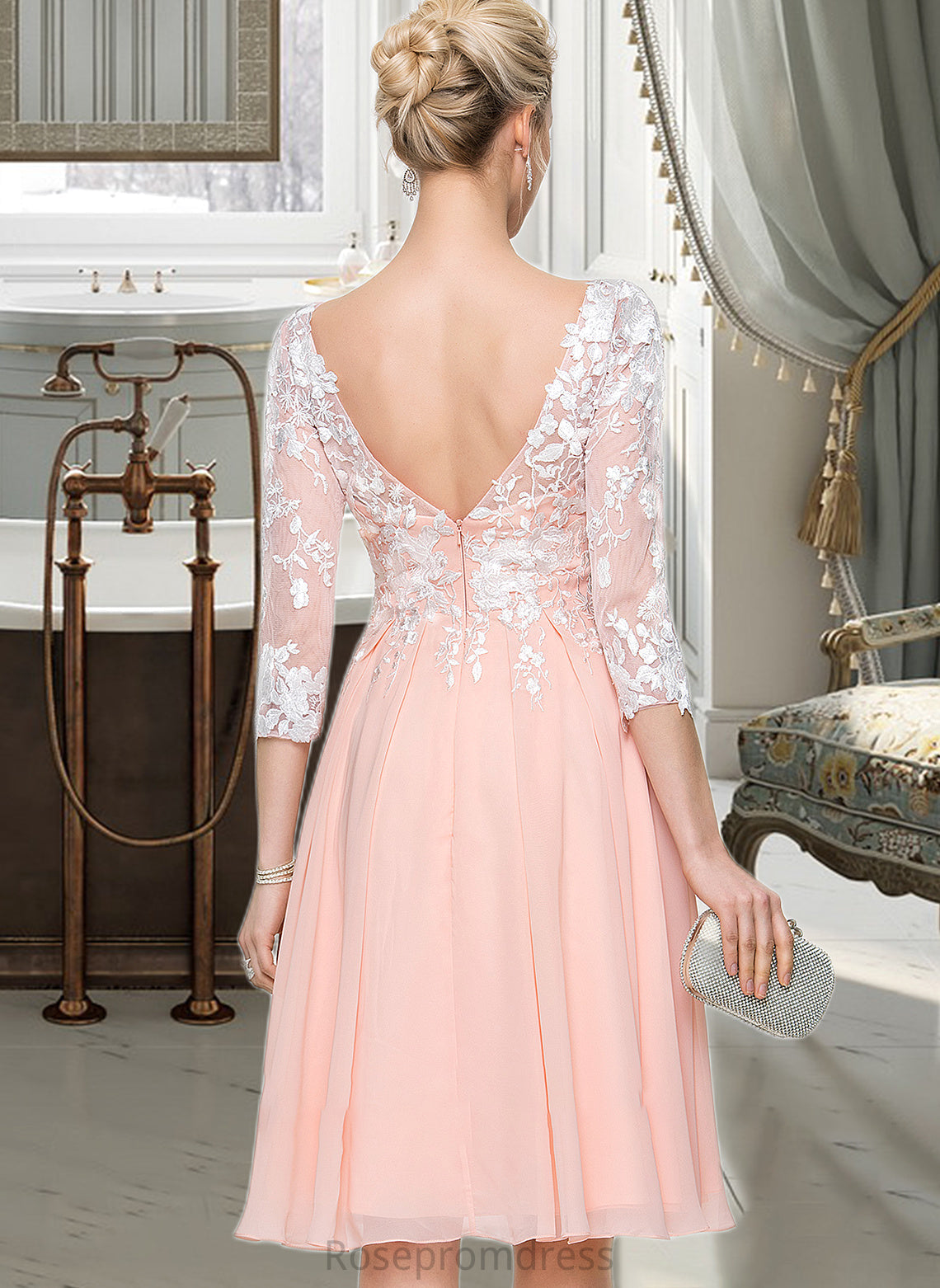 Brynlee Scoop Neck Knee-Length Chiffon Wedding Dress SRSP0013805