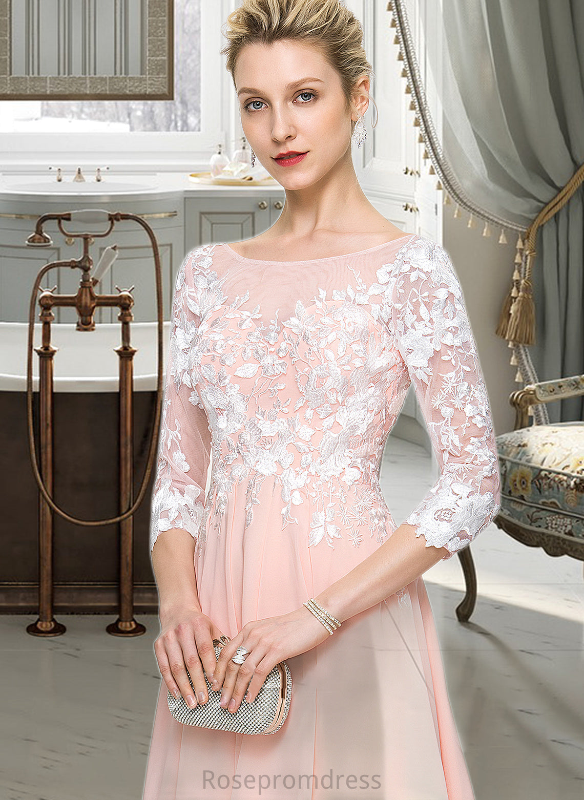 Brynlee Scoop Neck Knee-Length Chiffon Wedding Dress SRSP0013805