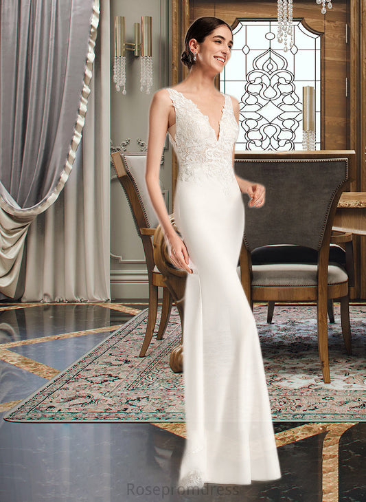 Libby Sheath/Column V-neck Court Train Wedding Dress With Sequins SRSP0013807